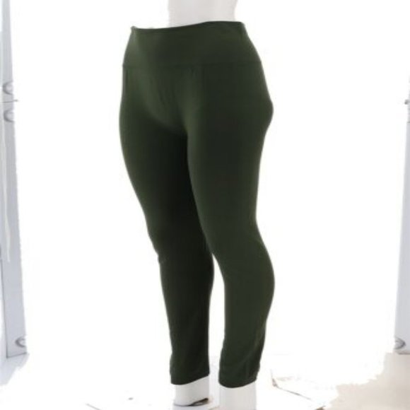 NWT EZ BY NINA LEONARD 2 PIECE LEGGING SET SOFT OLIVE GREEN & BLACK LARGE - Picture 2 of 8